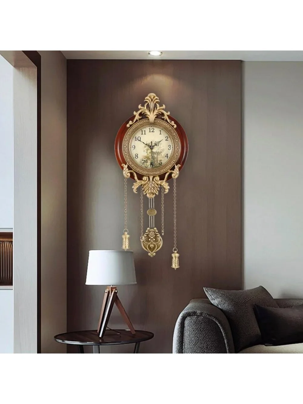 Home Brown Analog Quartz Swinging Pendulum Style Vintage Wood Indoor Wall Clock